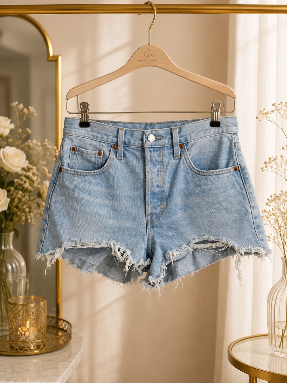 Levi’s Premium 501 Original Shorts W28 Luxor Heat Light Wash Cutoff
